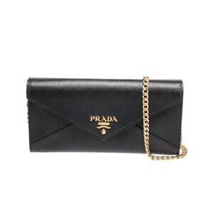 Authentic Prada Black Leather Crossbody  Wallet with Gold Chain and Wristlet